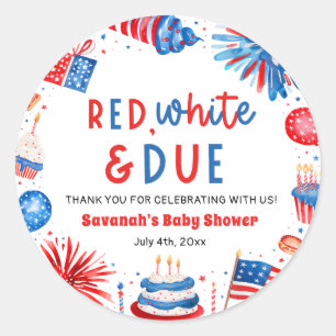 Red, White & Due Gender Neutral Baby Shower Classic Round Sticker