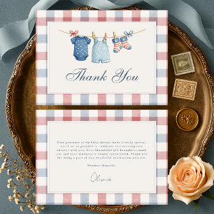 Red White Due Gingham Sage Green Baby Shower Thank You Card