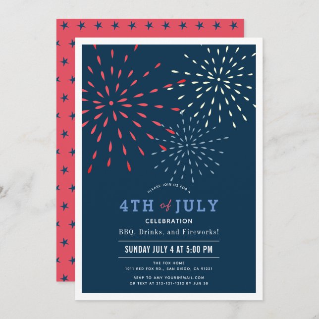 Red, White & Due July 4th Fireworks Baby Shower In Invitation (Front/Back)