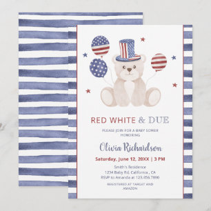 Red White & Due Patriotic Teddy Bear Baby Shower  Invitation