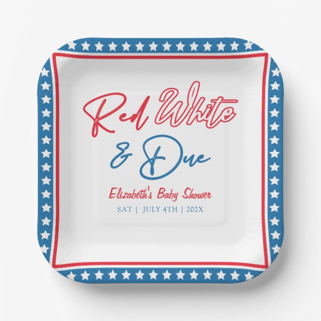 Red White & Due Stars 4th of July Baby Shower Paper Plate (Front)