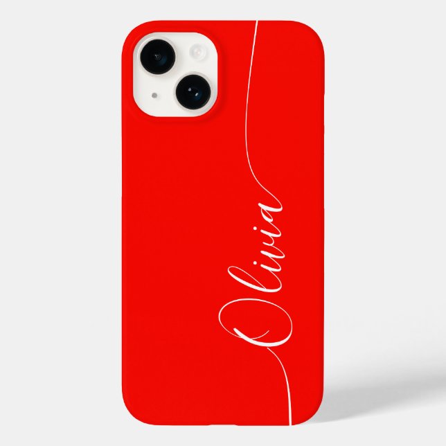 Red White Elegant Calligraphy Script Name Case-Mate iPhone Case (Back)