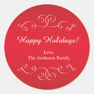 Red White Elegant Christmas Holiday Sticker Label