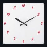 Red White Elegant Custom Colourful Cute Gift 2023 Square Wall Clock<br><div class="desc">Printed in classy white and red custom colour background! You may customise as you wish!</div>