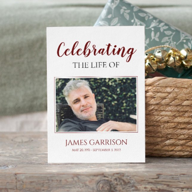 Red White Elegant Funeral Prayer Card with Photo (Creator Uploaded)