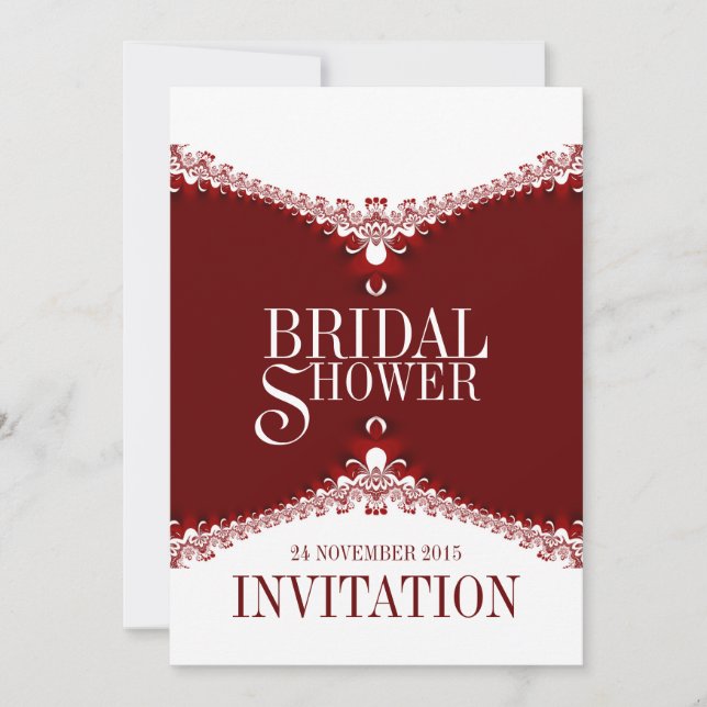 Red White Elegant Lace Bridal Shower Invitations (Front)