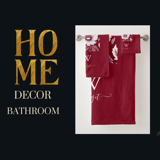 red & white elegant Modern Floral Bath Towel Set (Creator Uploaded)