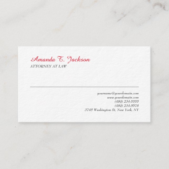 Red White Elegant Plain Professional Minimalist Business Card (Front)