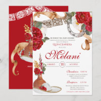 Red White Elegant Rose Charro Mariachi Quinceanera