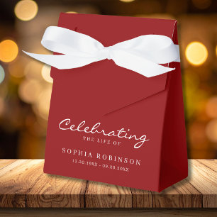 Red White Elegant Script Funeral Memorial Favour Box