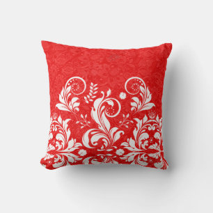 Red & White Elegant Vintage Floral Lace Cushion