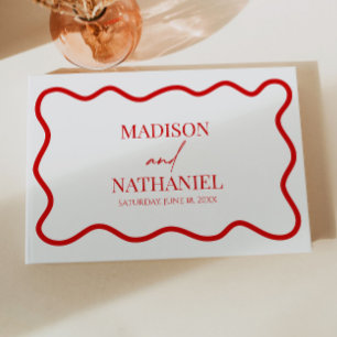 Red White Elegant Wavy Border Wedding Guest Book