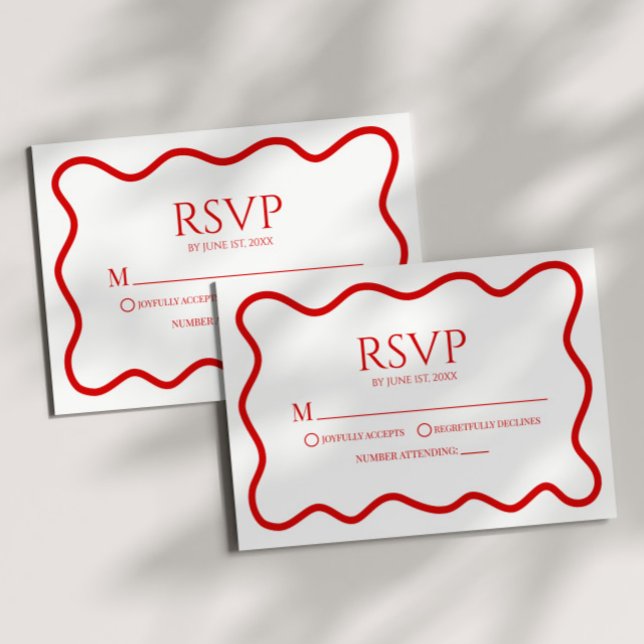 Red White Elegant Wavy Border Wedding RSVP Card (Creator Uploaded)