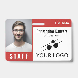 Red White Employee ID Photo & Large Logo Badge