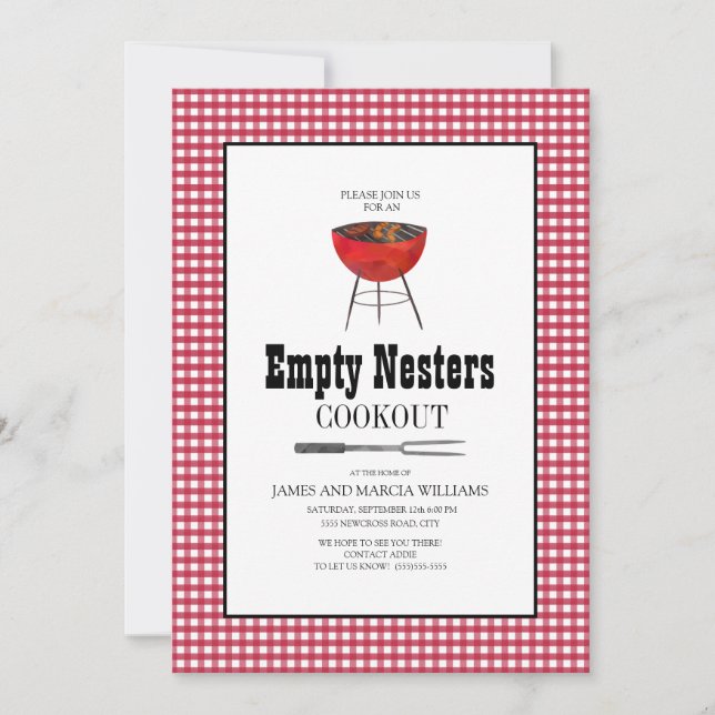 Red White Empty Nesters Cookout Barbecue Invitation (Front)
