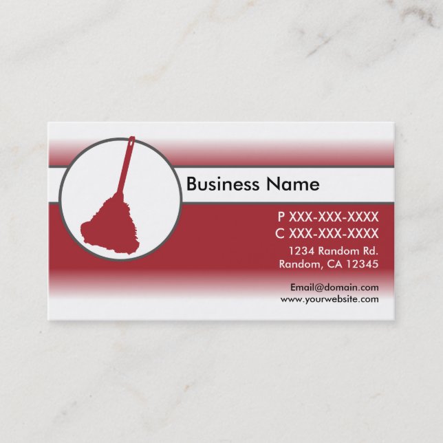 Red white fade feather duster business cards (Front)