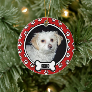 Red White Family Pet Memorial Photo Porcelain Ceramic Ornament