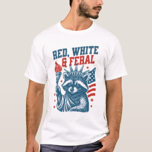 Red White & Feral Racoon July 4th T-Shirt