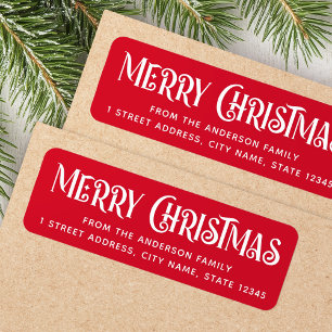 Red & white festive Merry Christmas return address Label