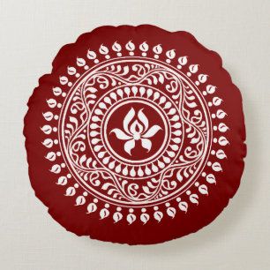 Red & White Festive Rangoli Round Cushion