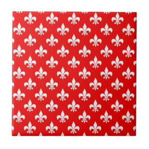 Red White Fleur-de-lis Ceramic Tile