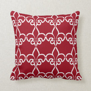 Red White Fleur de Lis Chain Pattern Cushion