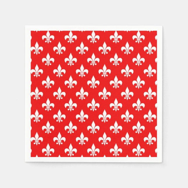 Red White Fleur-de-lis Napkin (Front)