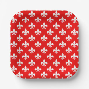 Red White Fleur-de-lis Paper Plate