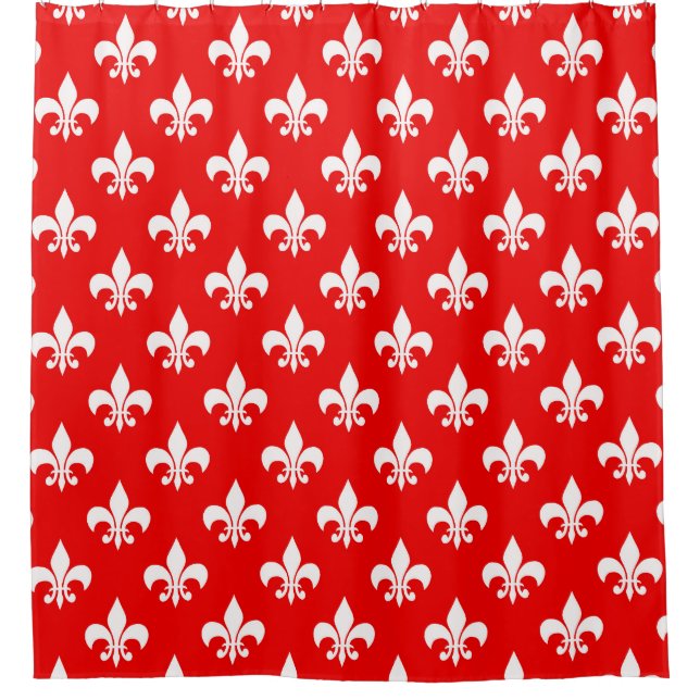 Red White Fleur-de-lis Shower Curtain (Front)