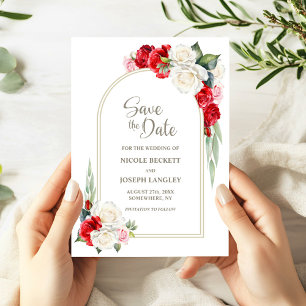 Red White Floral Arch Wedding Save the Date 