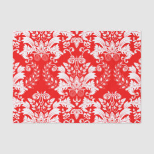 Red & White Floral Damask Pattern Tissue Paper