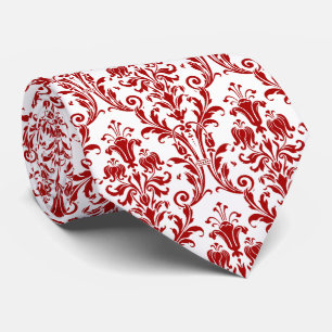 Red White Floral Damask Tie