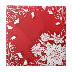 Red & White Floral Frame Tile