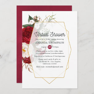 Red & White Floral Geometric Virtual Bridal Shower Invitation