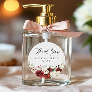 Red White Floral Gold Confetti Wedding Thank You Classic Round Sticker