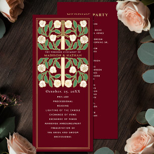 Red White Floral Gold Sword Royal Wedding Program