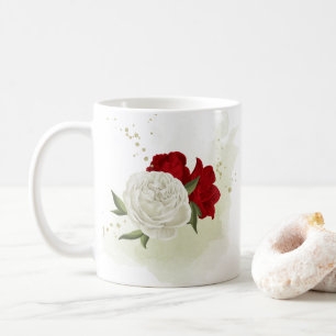 Red white floral greenery coffee mug