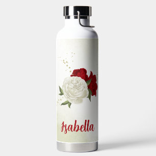 Red white floral greenery water bottle