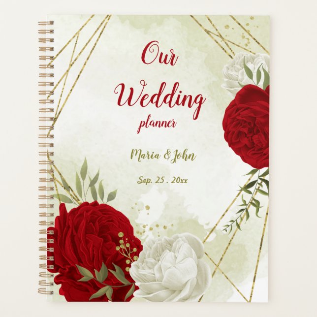 red white floral greenery wedding planner (Front)
