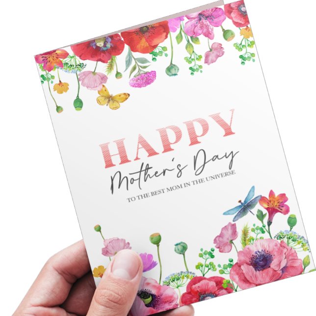 Red White Floral Happy Mothers Day Greeting Card (Creator Uploaded)