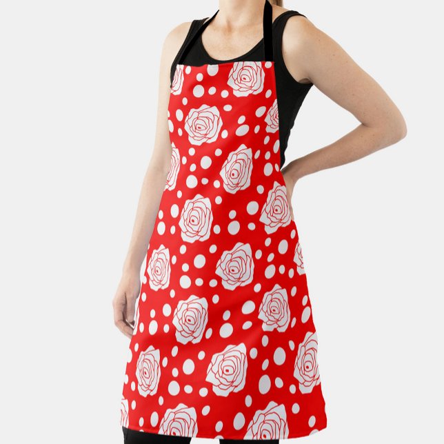 Red White Floral Polka Dots Pattern  Apron (Creator Uploaded)