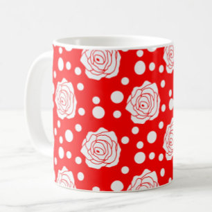 Red White Floral Polka Dots Pattern  Coffee Mug