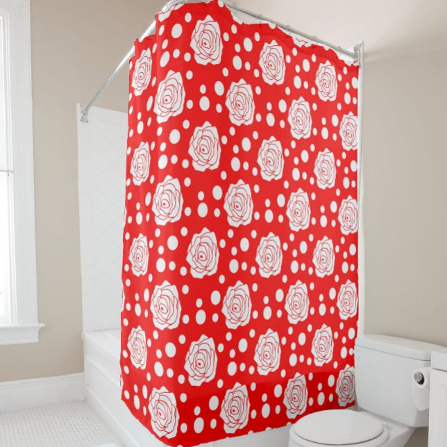 Red White Floral Polka Dots Pattern  Shower Curtain (Creator Uploaded)
