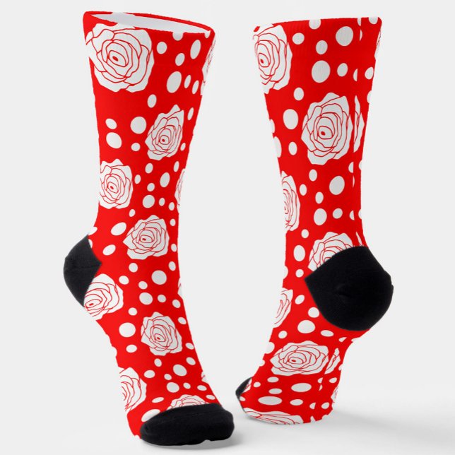 Red White Floral Polka Dots Pattern  Socks (Creator Uploaded)