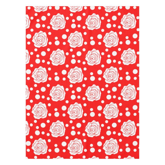 Red White Floral Polka Dots Pattern  Tablecloth (Front)