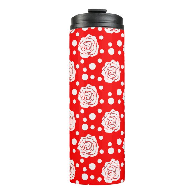 Red White Floral Polka Dots Pattern  Thermal Tumbler (Front)