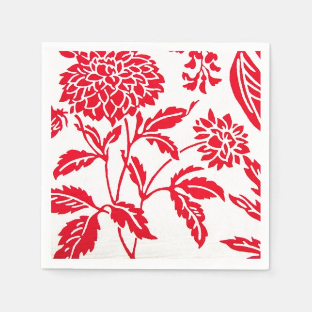 Red & White Floral Print Napkins (Front)
