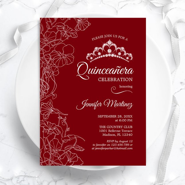 Red White Floral Quinceanera Party Invitation (Creator Uploaded)