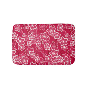 red white floral rustic fashion pattern retro bath mat
