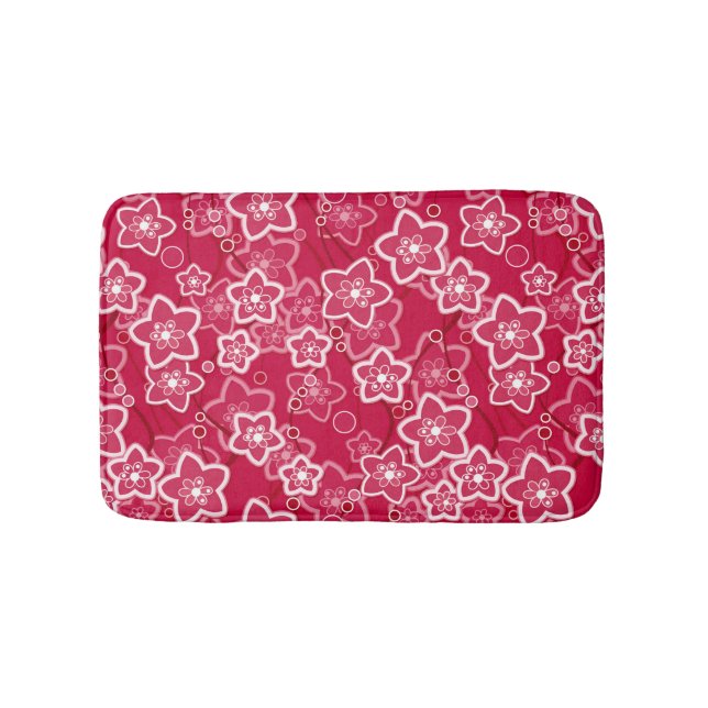 red white floral rustic fashion pattern retro bath mat (Front)